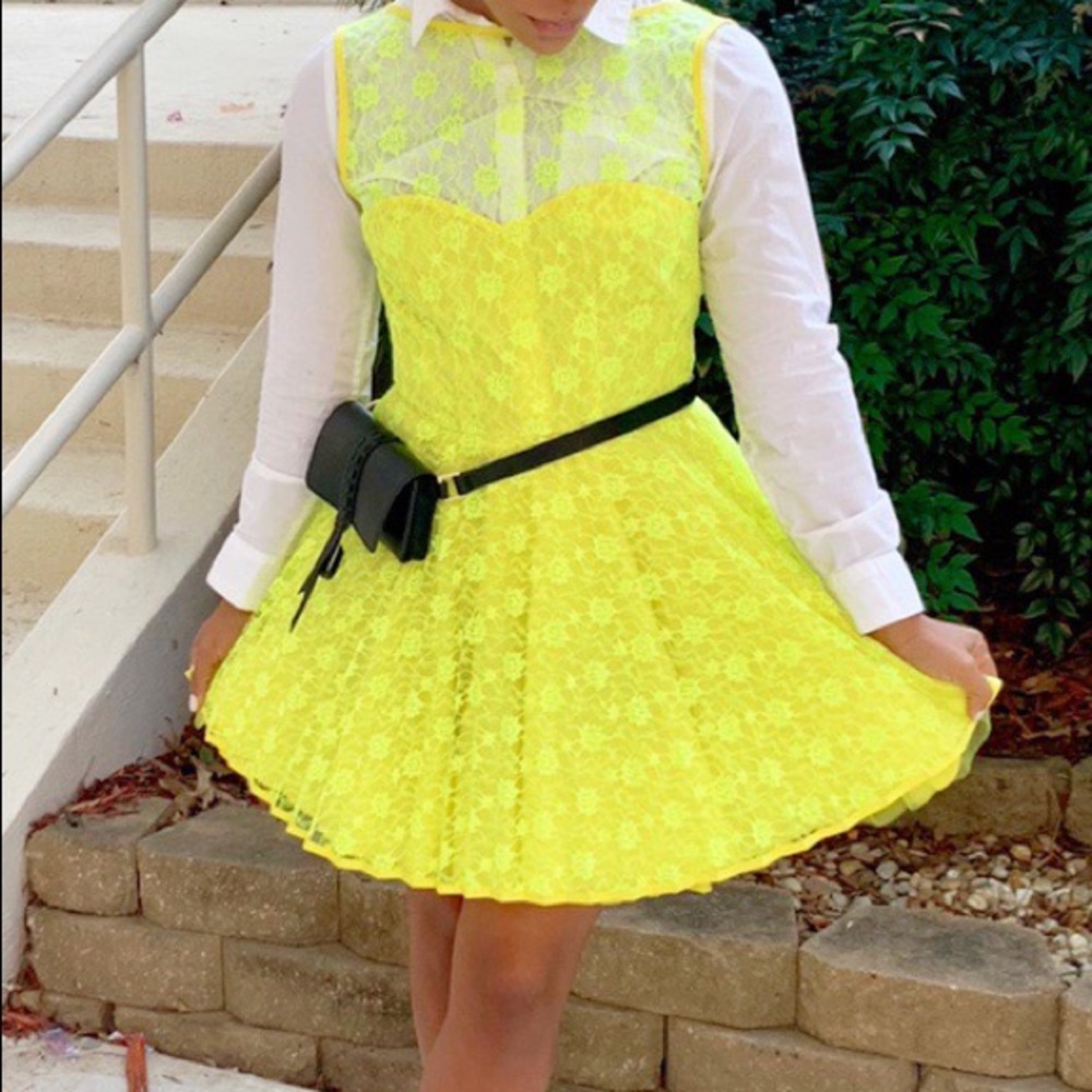 Bright Yellow FIT AND FLARE DRESS UK